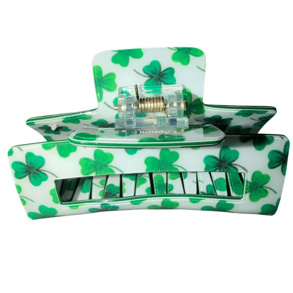Shamrock Hair‎ Claw Clip Women One Size White Green Excellent Clover Shamrock